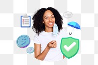 Life insurance png, smiling woman, security & protection 3D remix, transparent background