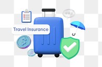 Travel insurance png word, security 3D remix on transparent background