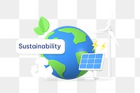 Sustainability png word, 3D globe environment remix on transparent background