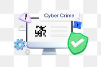 Cyber crime png word, 3D computer technology remix on transparent background