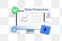 Data protection png word, 3D computer technology remix on transparent background