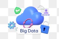 Big data png word, 3D cloud remix on transparent background