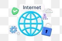 Internet png word, 3D grid globe remix on transparent background