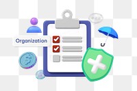 Organization png word, business insurance 3D remix on transparent background