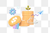 Business investment png, stacked coins 3D remix, transparent background