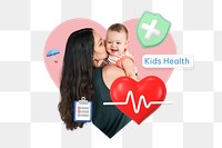 Kid's health png word, healthcare remix on transparent background