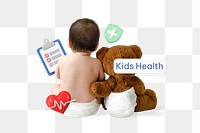 Kid's health png word, healthcare remix on transparent background