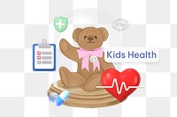 Kid's health png word, healthcare remix on transparent background