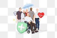 Senior care png, healthcare 3D remix, transparent background