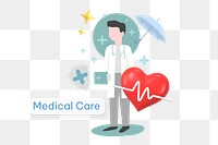 Medical care png word, healthcare remix on transparent background