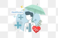 Healthcare png word, doctor illustration remix on transparent background