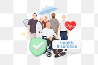 Health insurance png word, security & protection remix on transparent background