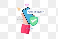 Online security png word, data protection remix on transparent background