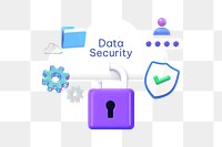 Data security png word, 3D padlock remix on transparent background