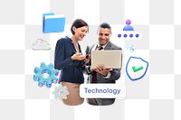 Technology png word, business team remix on transparent background