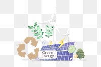 Green energy png word, environment remix on transparent background