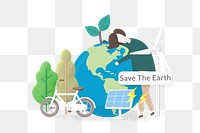 Save the earth png word, environment remix on transparent background