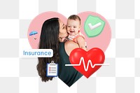 Insurance png word, kids health remix, transparent background