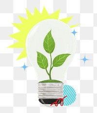 Sustainable energy png, plant in light bulb, environment remix, transparent background