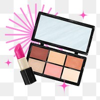 Makeup set png sticker, eyeshadow and lipstick remix, transparent background