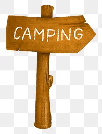 Camping direction sign png, travel illustration, transparent background