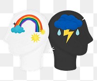 Rainbow png cloud head, mental health remix, transparent background