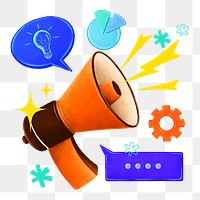 Marketing tool png remix, orange megaphone illustration, transparent background