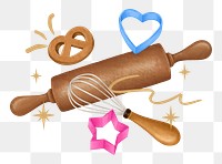 Baking tool aesthetic png, rolling pin and cookie cutter remix, transparent background