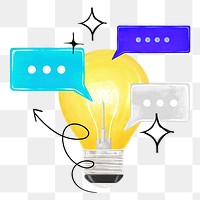 Creative idea png remix, light bulb and speech bubble graphics, transparent background