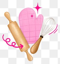 Baking tool aesthetic png, glove, rolling pin remix, transparent background