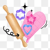 Baking tool aesthetic png, glove, rolling pin remix, transparent background