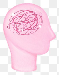 Pink scribbled head png, mental health remix, transparent background