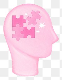 Pink jigsaw head png, business strategy remix, transparent background