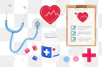 Health & medicine png collage element set, transparent background