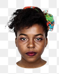 Png black woman with headscarf, transparent background
