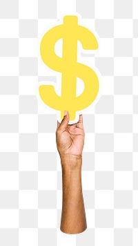 Dollar symbol png hand holding sign, transparent background