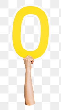 Number 0 png hand holding sign, transparent background