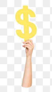 Dollar sign png hand holding symbol, transparent background