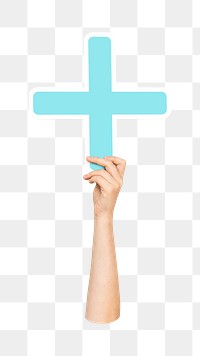 Plus symbol png hand holding sign, transparent background