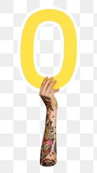 Number 0 png hand holding sign, transparent background