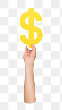 Dollar symbol png hand holding sign, transparent background