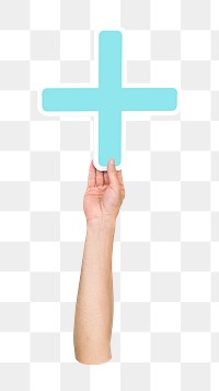 Plus symbol png hand holding sign, transparent background