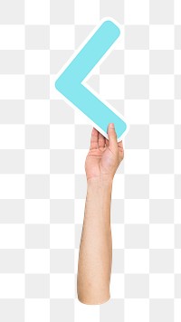 Less-than symbol png hand holding sign, transparent background