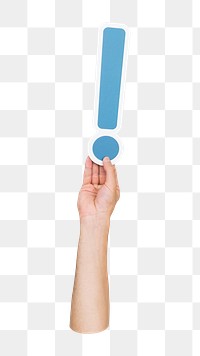 Exclamation point symbol png hand holding sign, transparent background