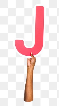 Letter J png hand holding sign, transparent background