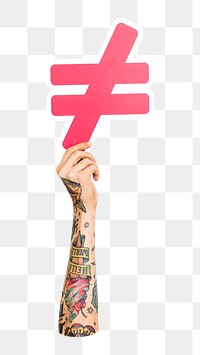 Unequal symbol png hand holding sign, transparent background