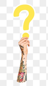 Question mark png hand holding sign, transparent background