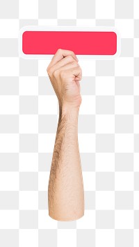 Minus mark png hand holding sign, transparent background