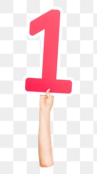 Number 1 png hand holding sign, transparent background