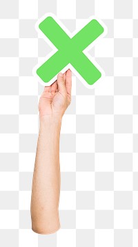 X symbol png hand holding sign, transparent background